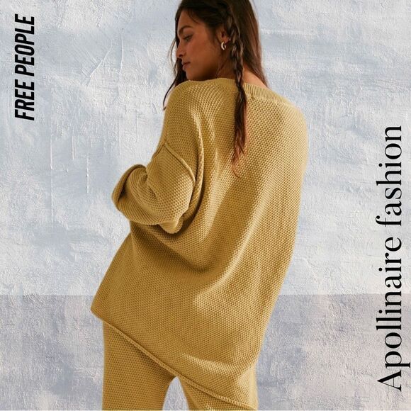 FREE PEOPLE HAILEE SWEATER TOP IN YELLOW GOLD NEW LARGE - Picture 3 of 6